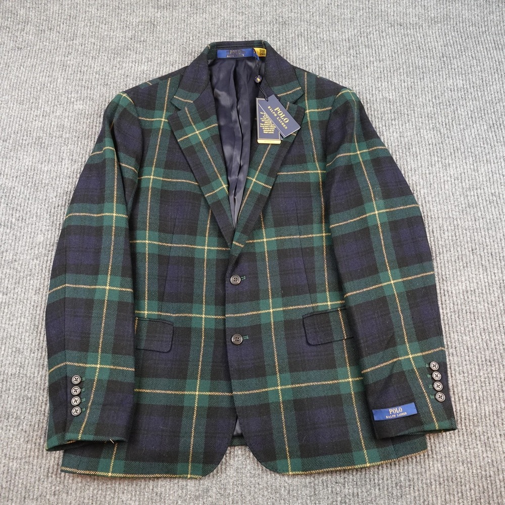 Polo Ralph Lauren Blazer Mens 42 Green Black Watch Tartan Plaid Tweed Sport Coat